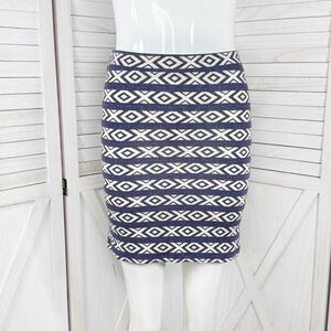 Billabong Tribal Geometric Print Stretchy Knit Mini Skirt Blue White Small